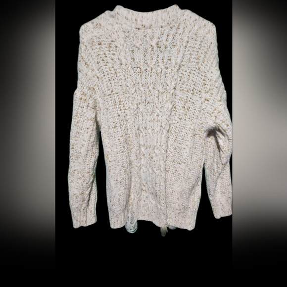 Petal Dew Gold Spec Cozy Cream Cable Knit Sweater Small - Oversized EUC PTP 23 - Picture 5 of 5